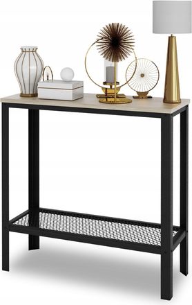 OEM Consola Atornillada Con Estante De Malla Para Pasillo Tipo Loft, Color Negro + Roble Sonoma