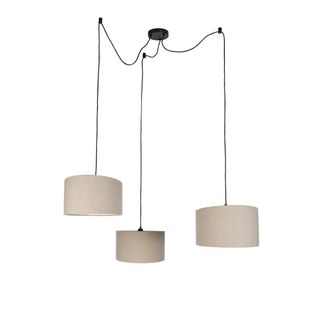 QAZQA Qazqa L&aacute;mpara Colgante Negra Con Tela De Peluche Beige De 35 Cm Y