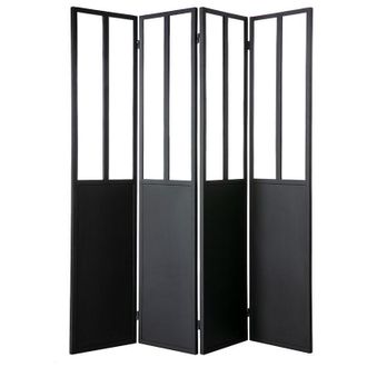 Miliboo Biombo 4 Paneles En Metal Negro Y Cristal Rack