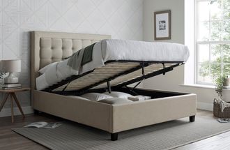 Bedmaster Brandon Fabric Ottoman Bed & Primrose 2000 Pocket Sprung Memory Foam Mattress in Light Brown | Size: Double