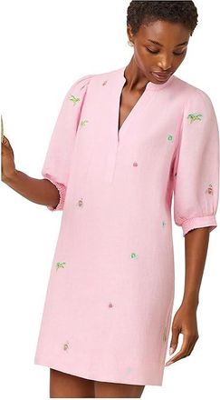 Lilly Pulitzer Mialeigh Elbow Sleeve Linen Womens Clothing Conch Shell Pink Derby Ditsy Embroidery : 10