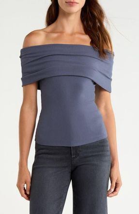 Paige Rosarita Rib Knit Off the Shoulder Top in Pacific Blue at Nordstrom, Size Xx-Small