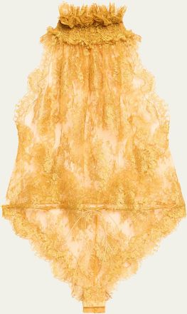 Saint Laurent Sleeveless High-Neck Lace Bodysuit