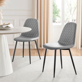 Furniturebox 2x Corona Black Leg Faux Leather Dining Chair in Grey