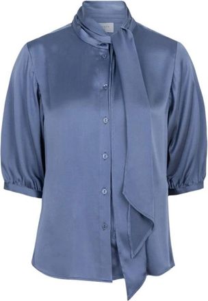 Dante6 Storm Blue Zijden Blouse met Georgette Achterkant - Dames - Overhemden - Blauw - XS - Overhemden