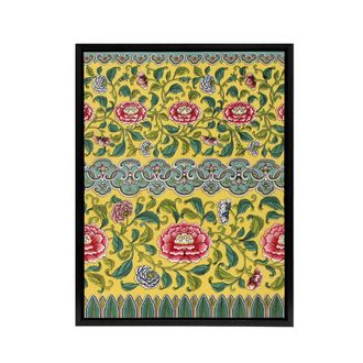Artery8 Owen Jones Colourful Ornamental Flower Pattern Framed Canvas Art Print in Yellow | Size: W24 x H32
