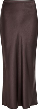Anine Bing Bar Silk Midi Skirt - Dark Brown - S (UK8-10 / S)