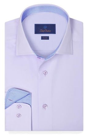 David Donahue Trim Fit Lilac Cotton Twill Dress Shirt at Nordstrom, Size 15.5 - 32
