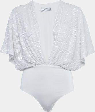In The Mood For Love White Sequin Plunge Neck Bodysuit XS
