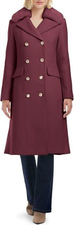 Vince Camuto Double Breasted Wool Blend Coat with Removable Faux Fur Collar in Wine at Nordstrom Rack, Size X-Large
