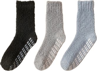 Generic Womens Soft Fuzzy Socks with Grips, 3 Pairs Non Slip Winter Warm Cozy Super Soft Fluffy Home Sleeping Slipper Socks (3pcs-B)