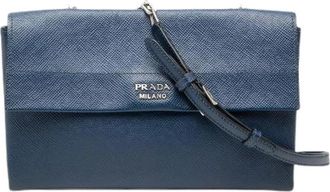 Prada Pre-owned Saffiano Leren Schoudertas - Dames - Vintage Schoudertas - Blauw - ONE Size - Leer - Vintage