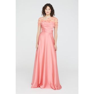 Theia Luella Shawl Draped Gown in Sugar Coral at Nordstrom, Size 14
