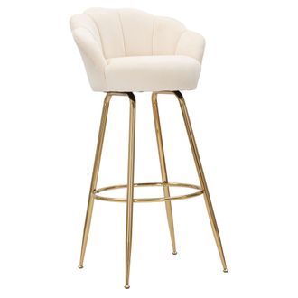 Dmora Taburete Tequis, Tapizado, Tela De Terciopelo, Altura Del Asiento 85 Cm, 55x53x110h Cm Blanco Crema