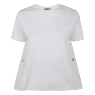 Herno Camiseta Chic de Punto de Algod&oacute;n y Tafet&aacute;n T&eacute;cnico - Tops - Mujer - Blanco - M