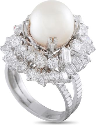 Luxury Bazaar Platinum 2.90ct Diamond and Pearl Ring MF13-043026
