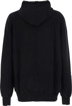 Rick Owens Mens Black Hoodie With Kangaroo Pocket Cotton Sweatshirts Sweater