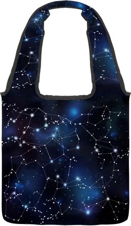 Generic Zodiac Stars Spots Connection Pattern Reversible Canvas Shoulder Tote - Double-Sided Print, 12oz Cotton, 27cm Drop, Fold-Flat Bag for Travel, Shopping
