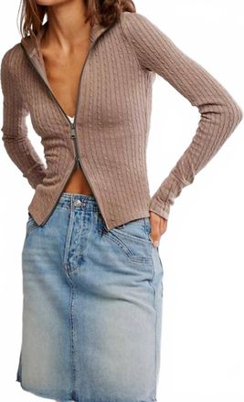 Free People Brunch Girl Zip Up Top In Brown