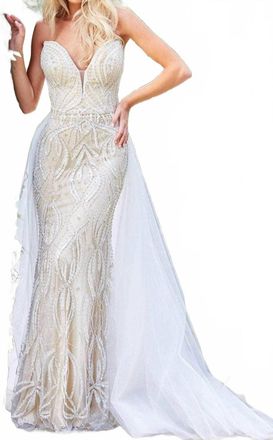 Jovani Couture Evening Gown In Nude Off White