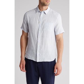 Vince Classic Fit Beauville Stripe Linen Button-Up Shirt in Periwinkle/Off White at Nordstrom Rack, Size Small