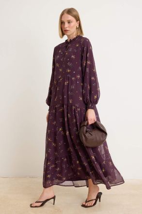 Trendyol Modest Dames Paars Bloemen Maxi Lang Avond / Dagelijks Recht Modest Jurken