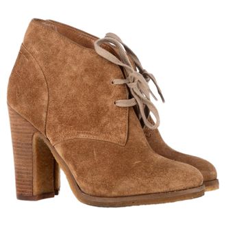 Chlo&eacute; Pre-owned Womens See by Chlo&eacute; Lace-Up Ankle Heeled Boots in Brown Suede - Mocha - Size EU 37