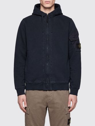 Stone Island Felpa con cappuccio e zip in cotone con logo Compass