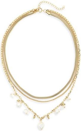 Nordstrom Rack Demi Fine Faux Pearl Charm Layered Necklace in White- Gold at Nordstrom Rack