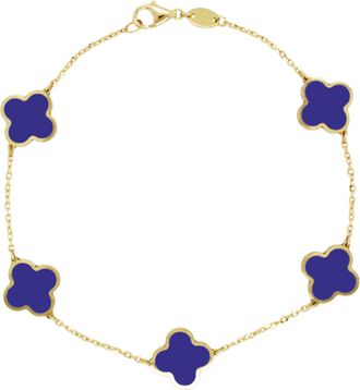 Italian Gold, Inc 14K Yellow Gold Clover Bracelet -Lapis