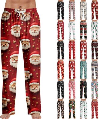 Generic Mens Xmas Pj Bottoms - Lounge Trousers For Men Uk Drawstring Casual Pyjama Trousers Soft Breathable Nightwear Loungewear Sleepwear Sleep Pants With Po