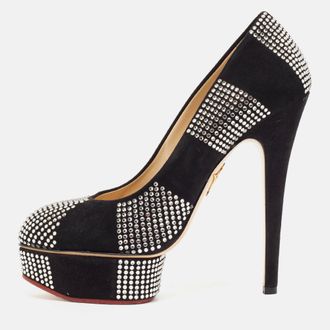 Charlotte Olympia Black Suede Dolly Platform Pumps