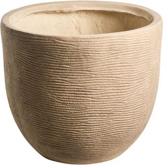 Beliani Flower Pot Beige Fibre Clay Painted Indoor and Outdoor Planter Round 47 x 47 x 40 cm High Modern Design Living Room Garden LIXOURI