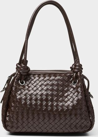 Simons Womens Basketweave faux-leather small bowling bag