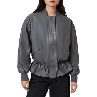 AllSaints Sofi Leather Bomber Jacket in Graphite Blue at Nordstrom, Size 8 Us