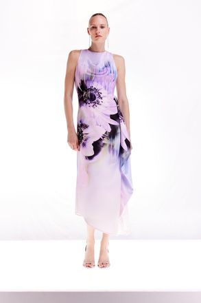 Karen Millen Ooto Floral Heavy Satin Asymmetric Hem Woven Maxi Dress