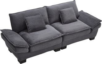 STILVORA Sof&aacute; Recto 2 Plazas En Terciopelo Con Brazos Acolchados, Asiento Profundo, Estructura De Madera, Gris Oscuro