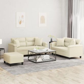 vidaXL Vidaxl - Juego De Sof&aacute;s Con Cojines 3 Piezas Cuero Sint&eacute;tico Color Crema
