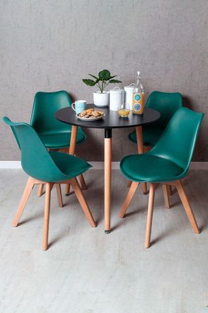 Regalos Miguel Regalos Miguel - Black Friday - Conjunto Mesa Tower Redonda 80 Cm Negra Y Pack 4 Sillas Synk Basic - Verde Azulado