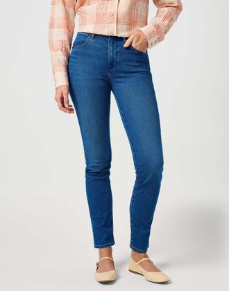 Wrangler Slim-fit-Jeans WRANGLER WRANGLER Jeans Slim, Damen, Gr. 26, L&auml;nge 32, blau, Obermaterial: 73% Baumwolle CO. 25% Polyester PES. 2% Elasthan EL., Jeans 