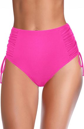 SHEKINI Womens High Waisted Bikini Bottoms Tummy Control Ruched Swimsuit Bottom Side Tie Bathing Suit Swimwear Pink
