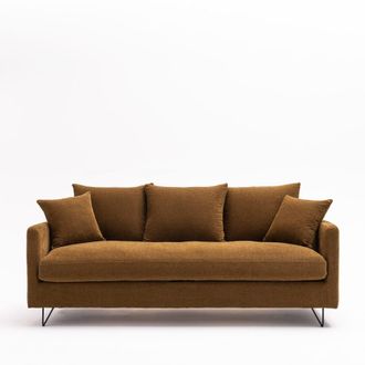 DRAWER Sof&aacute; de 3 plazas en tela con patas met&aacute;licas negras - Bronce