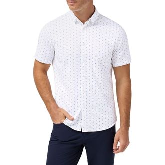 Mizzen+Main Halyard Floral Print Short Sleeve Performance Button-Up Shirt in White Split Floral at Nordstrom, Size Xx-Large