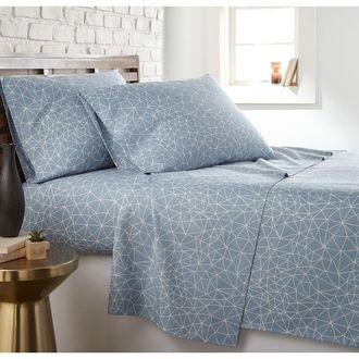 Southshore Fine Linens Queen Sized Modern Printed Sheet Set - Blue /White in Geometric Maze - While /Blue at Nordstrom Rack