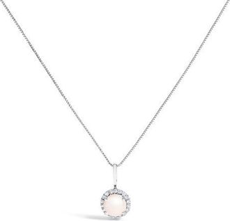 House of Brilliance 10K Gold Gemstone and 1/10 Cttw Diamond Accent Halo Pendant Necklace in White | Pearl at Nordstrom