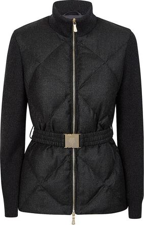 Eleventy Giubbino Cintura Bimaterico - Dames - Winterjassen - Zwart - S - Wol - Jassen
