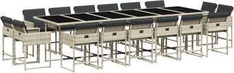 vidaXL Set Comedor Jard&iacute;n Y Cojines 17 Pzas Rat&aacute;n Sint&eacute;tico Gris Claro Vidaxl