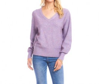 Karen Kane Sequin V-Neck Sweater In Lavender