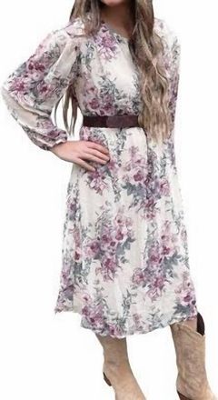 Lovestitch Floral Long Sleeve Dress In Purple Multi