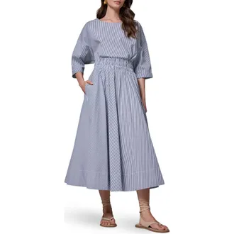 DKNY Stripe Stretch Cotton Maxi Skirt in Night Fall at Nordstrom, Size X-Large
